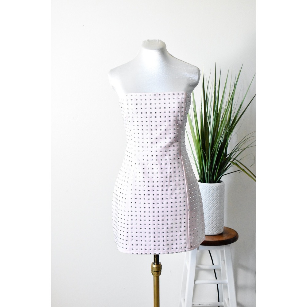 White Fox Rhinestone Strapless Mini Dress Womens M Pink Y2K Sparkly Bodycon